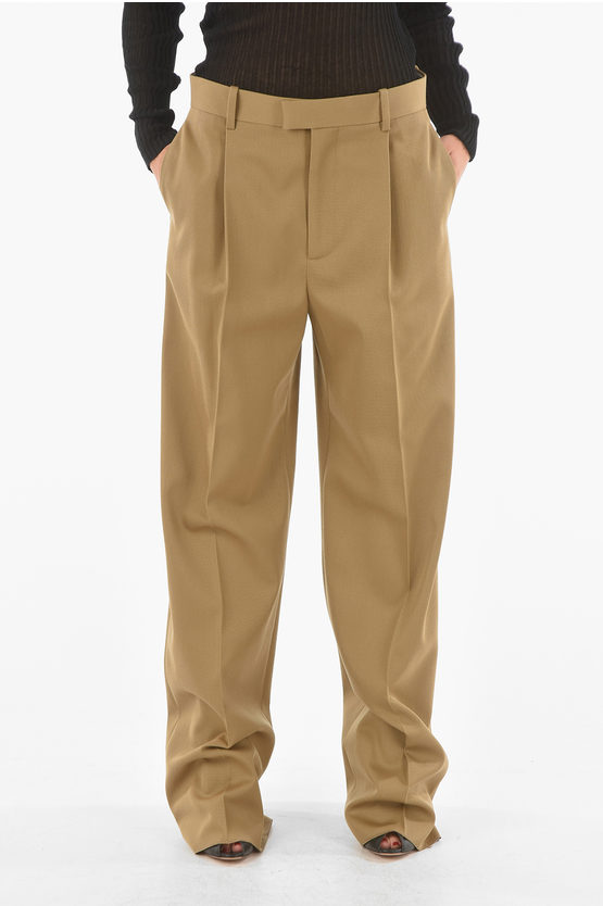 Gabardine Wool Flared Pants with Single-pleat
