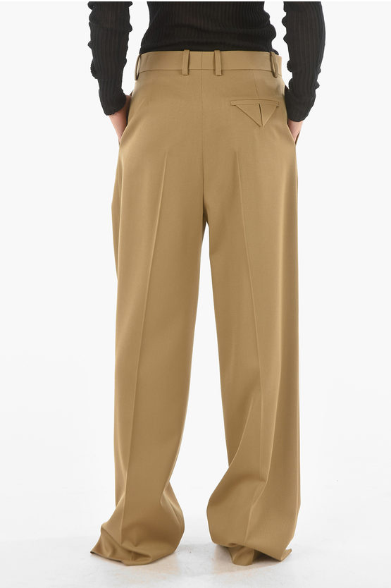 Gabardine Wool Flared Pants with Single-pleat