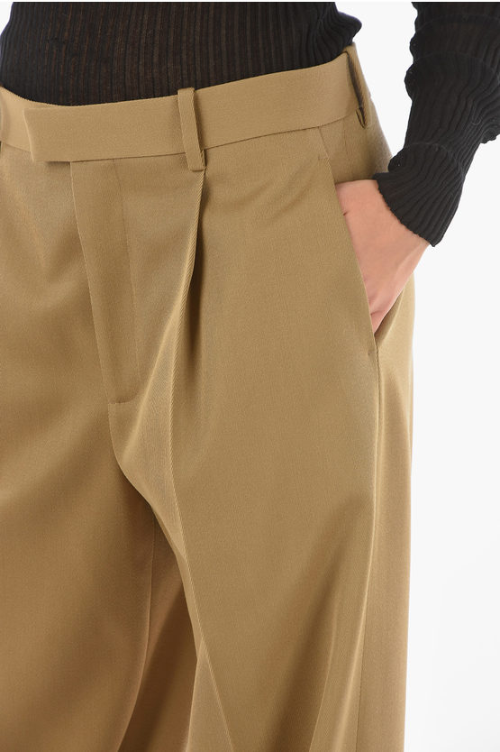 Gabardine Wool Flared Pants with Single-pleat
