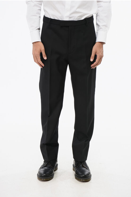 Gucci Gabardine Wool Pants With Loops Belt In Black
