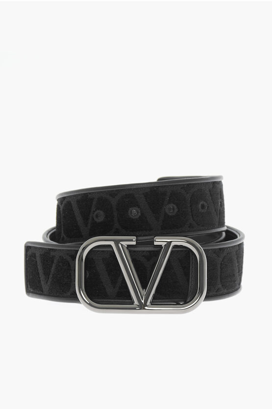 Shop Valentino Garavani Leather And Fabric Belt With Logoed Buckle 40mm