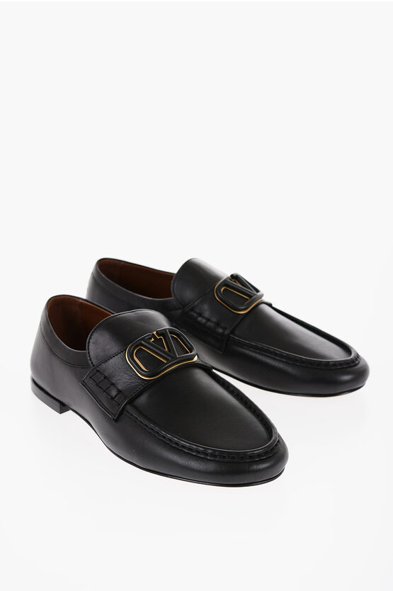 Valentino Garavani Garavani Leather Loafers With Embossed Monogram In Black