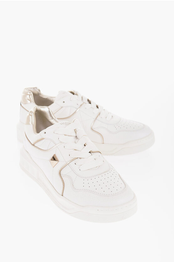 Valentino Garavani Garavani Leather Low Top Sneakers With Maxi Golden Stud In White