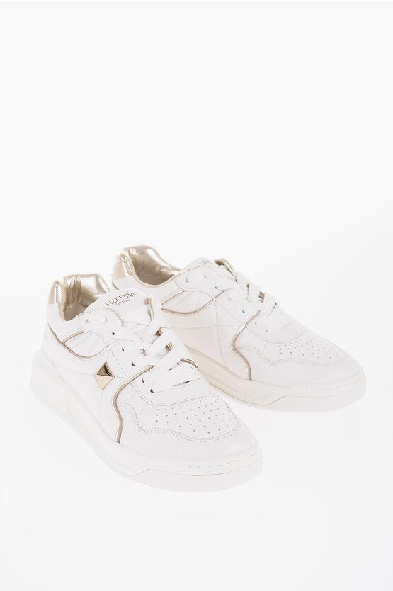 Valentino Garavani Garavani Quilted Leather Low-top Sneakers With Golden-effect In White