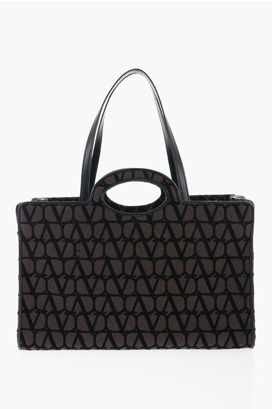 Shop Valentino Garavani Tote Bag With All-over Monogram And Leather Trims