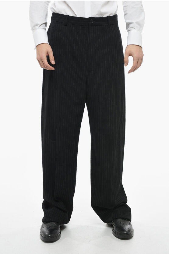 Shop Balenciaga Garde-robe Wide-leg Pinstriped Pants With Pleat