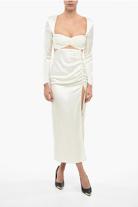 Nine Minutes Gathered Satin Dress With Cut-out In White