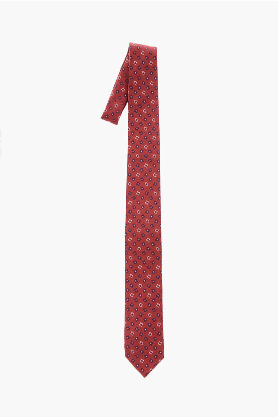 Corneliani Geometric Drawing Embroidered Kipper Tie In Red