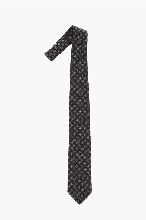 Corneliani Geometric Pattern Silk Tie In Black