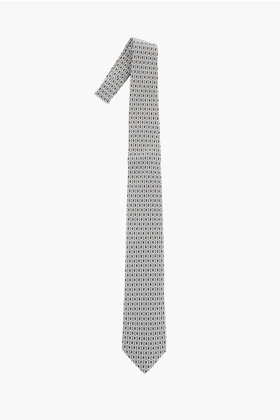 Corneliani Geometric Pattern Silk Tie In Blue