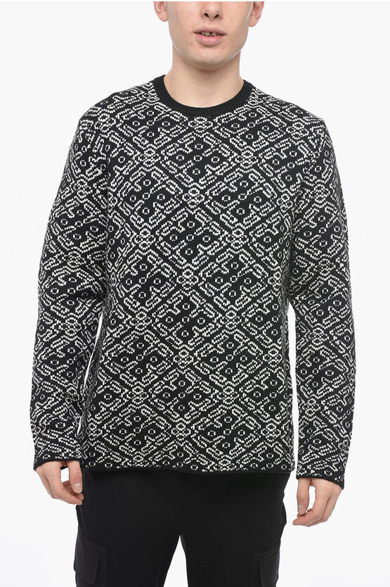 Neil Barrett Geometric Patterned All Over Classic Wool Sweater In Gray