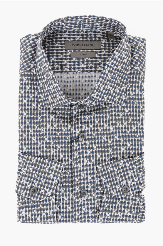 Corneliani Geometric Patterned Cotton Slim Fit Shirt In Multi