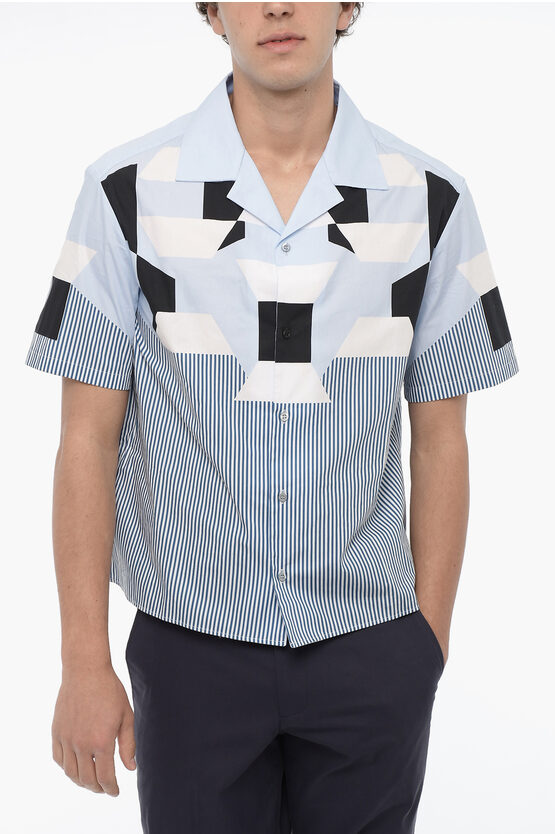 Shop Neil Barrett Geometric Patterned Cubist Fair-isle Cotton Shirt