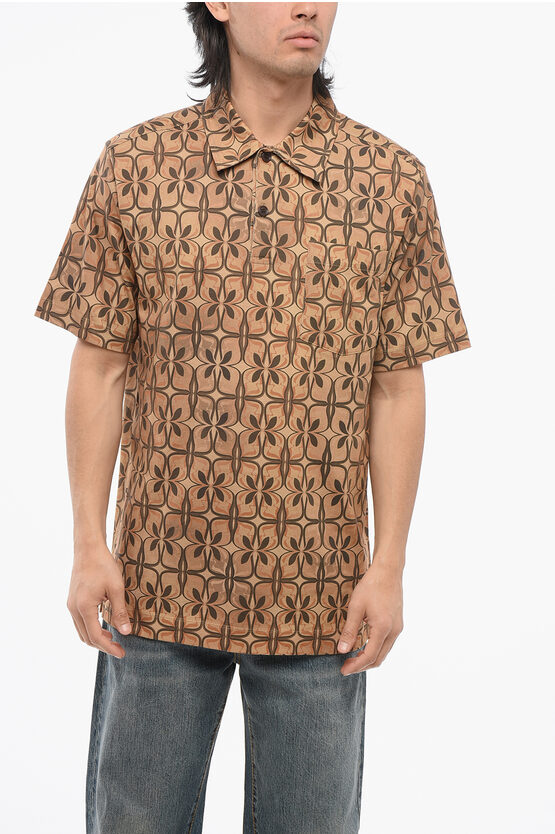 Dries Van Noten Geometric Patterned Helder Cotton Polo With Breast-pocket