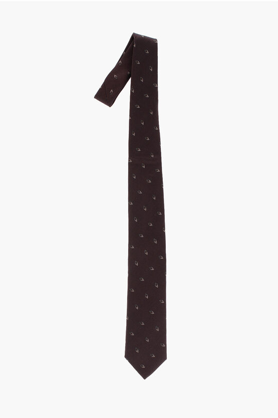 Corneliani Geometric Patterned Silk Tie In Brown