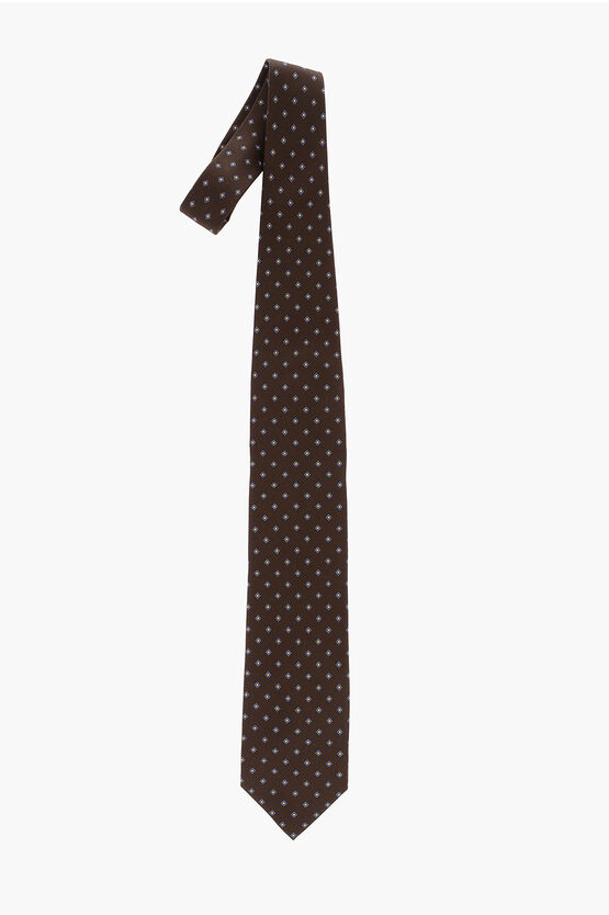 Marzullo Geometric Patterned Silk Tie In Brown