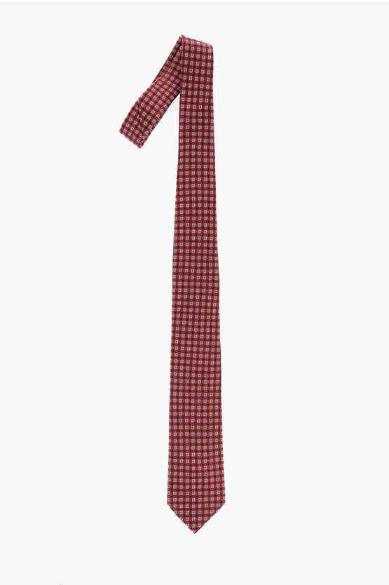 Ermenegildo Zegna Geometric Patterned Silk Tie In Red