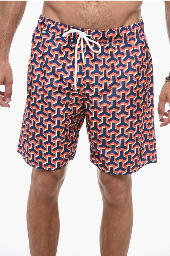 Shop Yes I Am Geometric-patterned Swimshorts