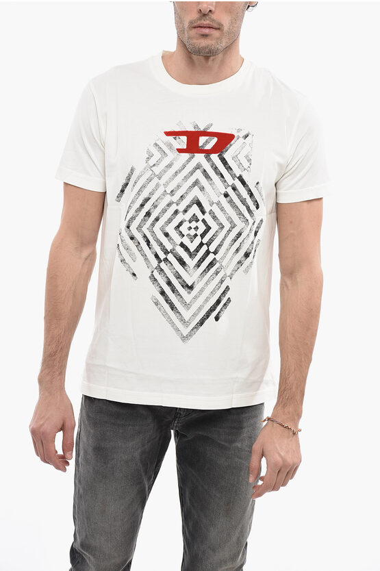 Diesel Geometrical Motif Crew-neck T-diegor-c16 T-shirt With Velvet In White