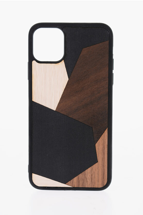 Wood'd Geometrical-motif Wooden Quartz Iphone 11 Hard Case In Brown