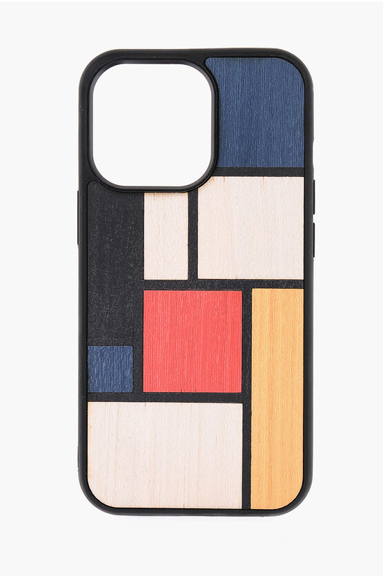 Wood'd Geometrical-motif Wooden Table Iphone 13 Pro Hard Case In Black