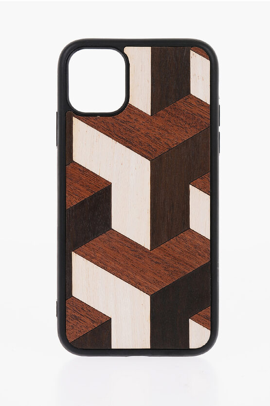 Wood'd Geometrical-motif Wooden Tumbl Iphone 11 Hard Case In Brown