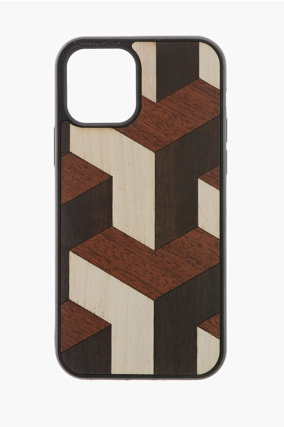 Wood'd Geometrical-motif Wooden Tumble Iphone 12-12 Pro Hard Case In Brown