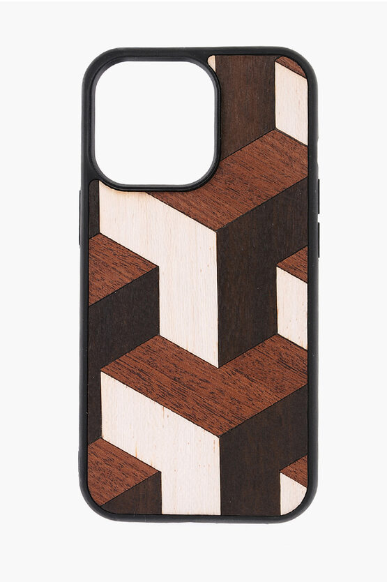 Wood'd Geometrical-motif Wooden Tumble Iphone 13 Pro Hard Case In Brown