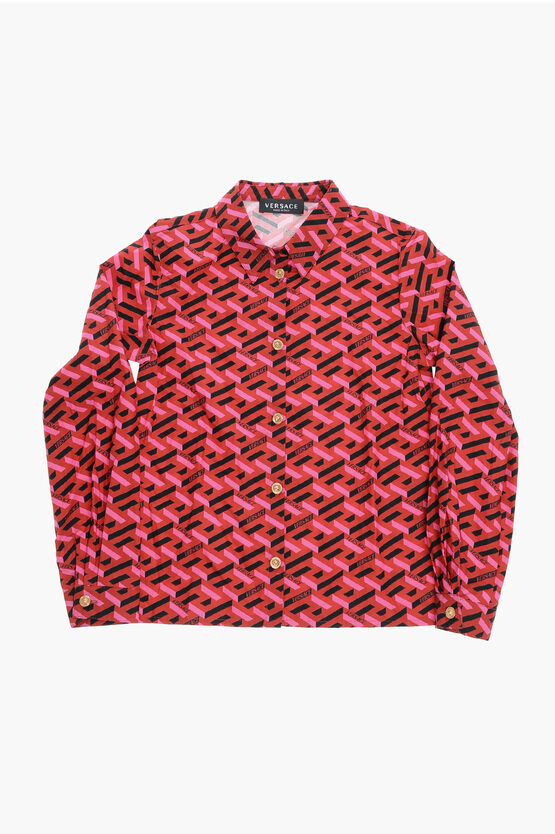 Versace Geometrical Printed Shirt With Golden Buttons In Red