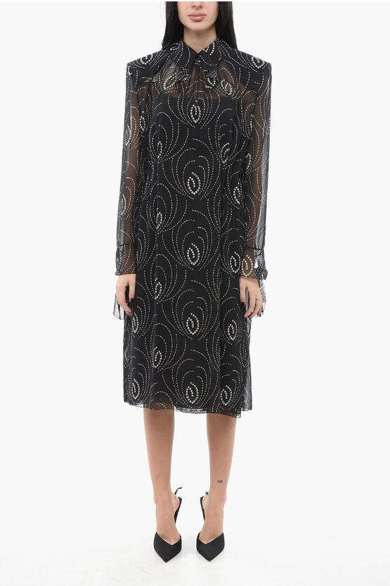 Prada Printed Silk Blend Dress Collar Detail