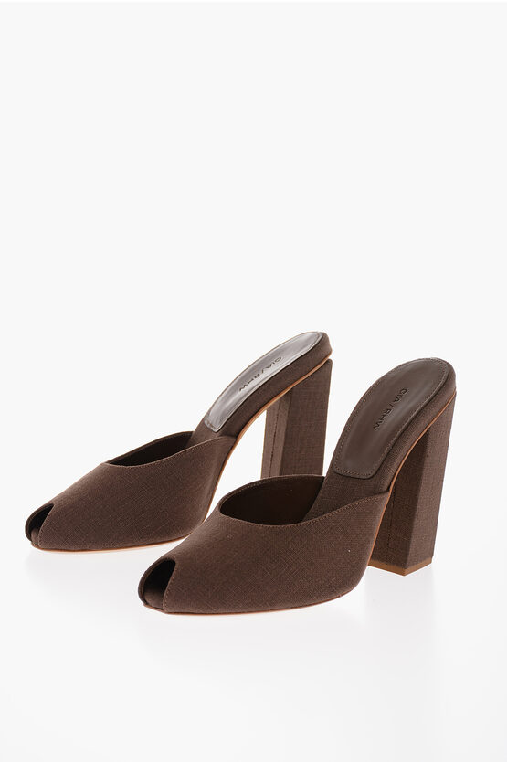 Gia Borghini Gia Couture Open Toe Linen Rosie Mules 12cm In Brown