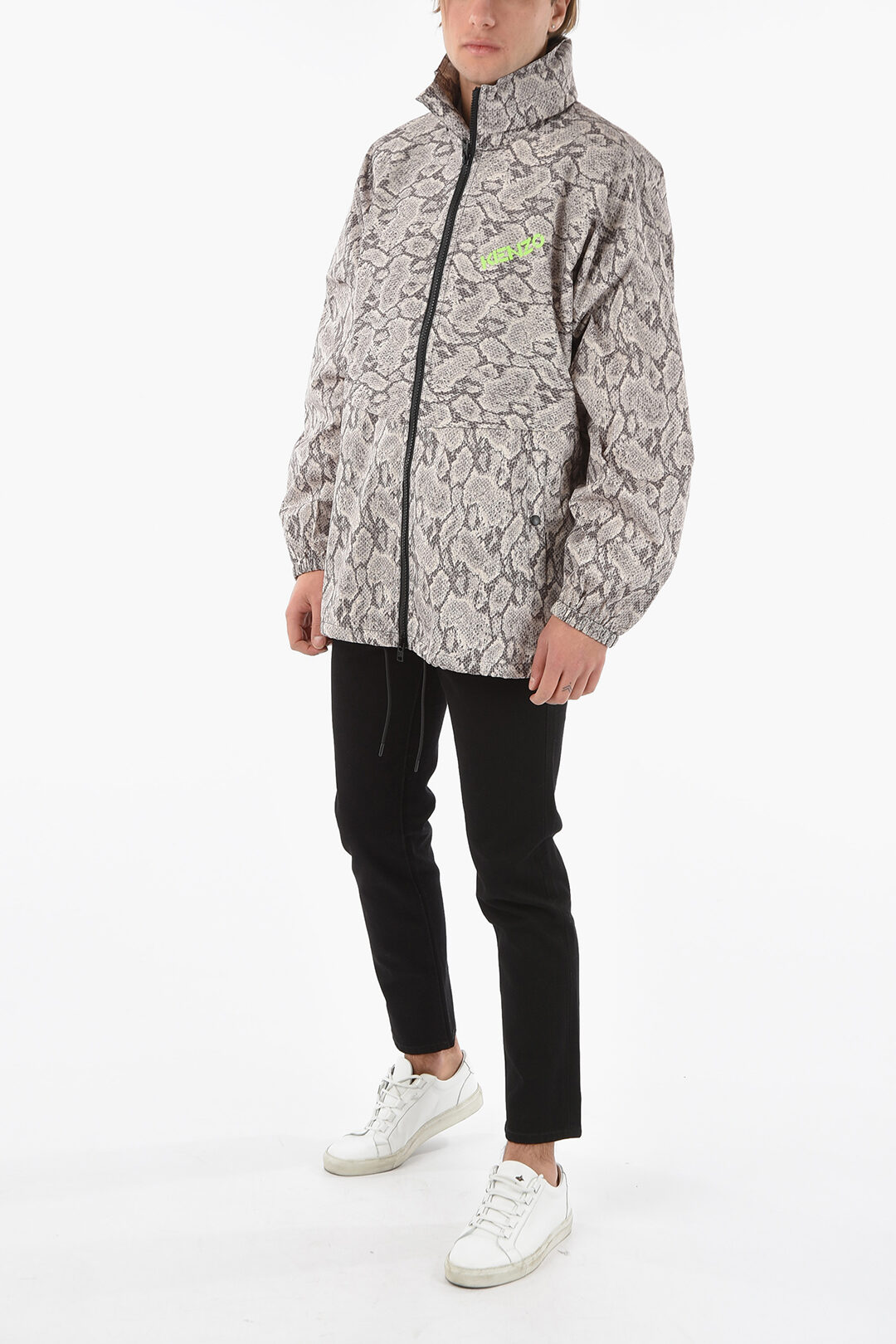 Kenzo Giacca a Vento in Stampa Serpente con Cappuccio Estraibile