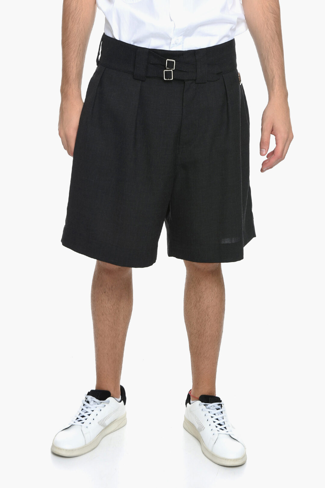 Stefan Cooke GIMME ON "S" Wool Blend Double-Pleat Shorts with Silver ...