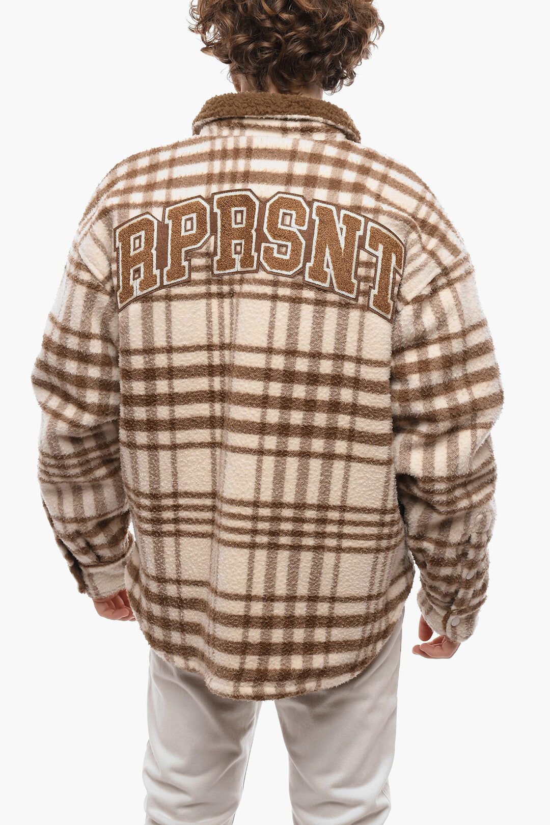 Represent Gingham Checked Sherpa Jacket With Double Breast Pocket