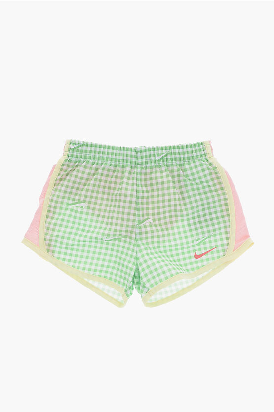Nike Kids' Gingham Checked Shorts With Drawstring Waist In Green