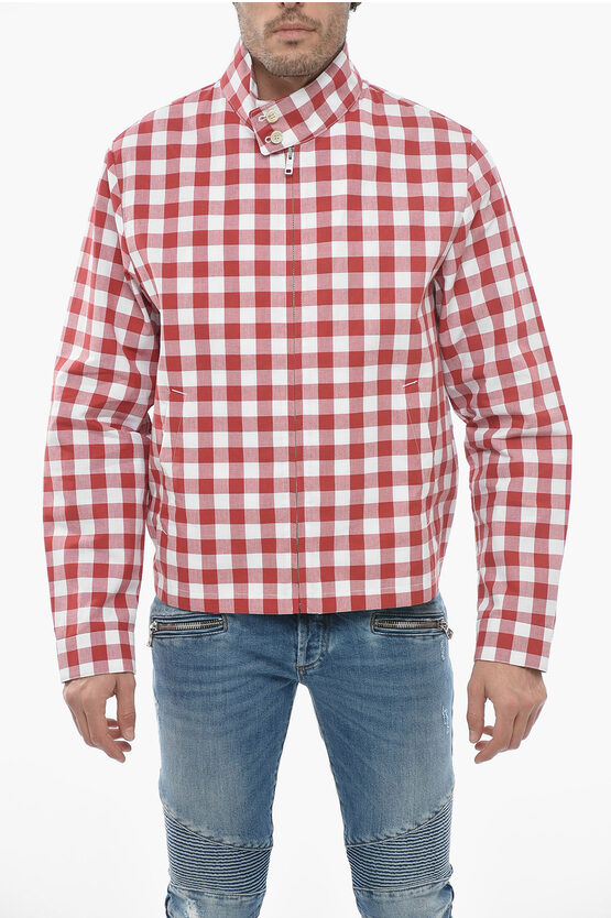 Prada Gingham Cotton Overshirt With Front Zip In Red
