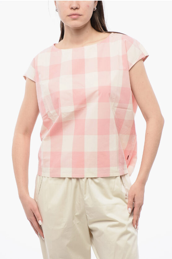 Woolrich Gingham Cotton Sleeveless Blouse With Drawstringed Bottom