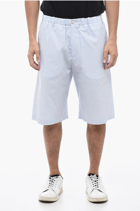 Shop Gucci Gingham Patterned Cotton Shorts With Elastic Waistband