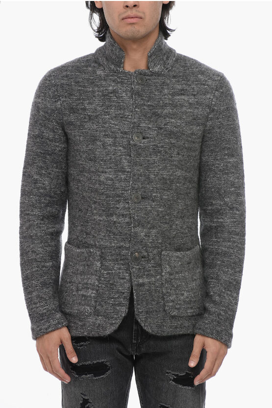 Armani Collezioni Giorgio Alpaca Blend Cardigan With Patch Pockets In Gray