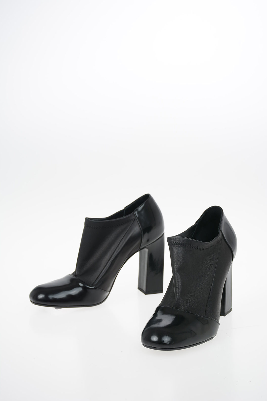 black leather chunky heel booties