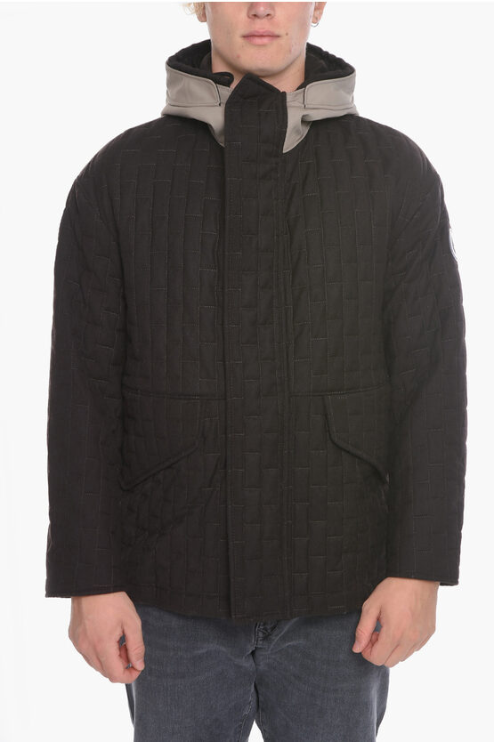 Armani Collezioni Giorgio Hooded Quilted Jacket In Brown