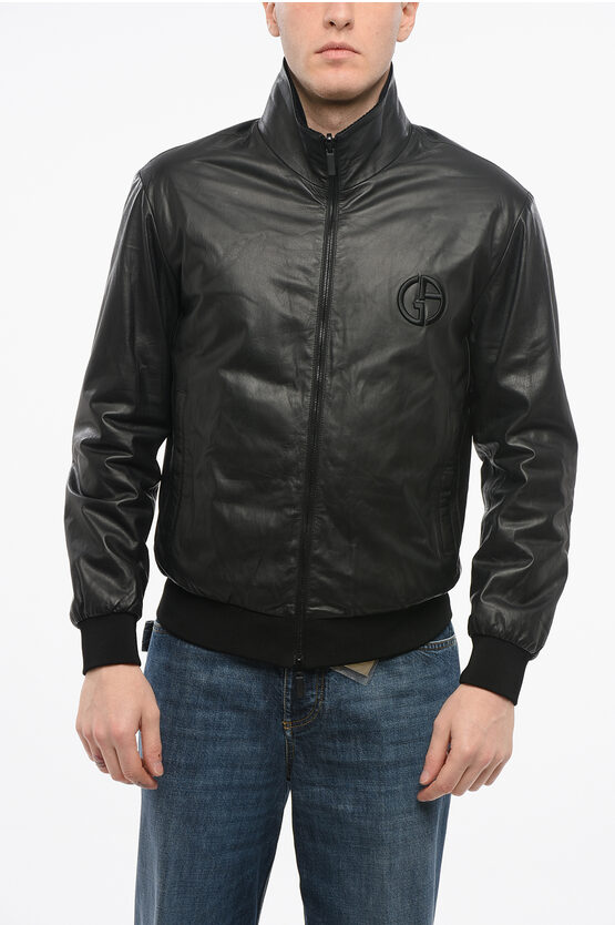 Armani Collezioni Giorgio Reversible Leather Jacket With Embroidered Logo