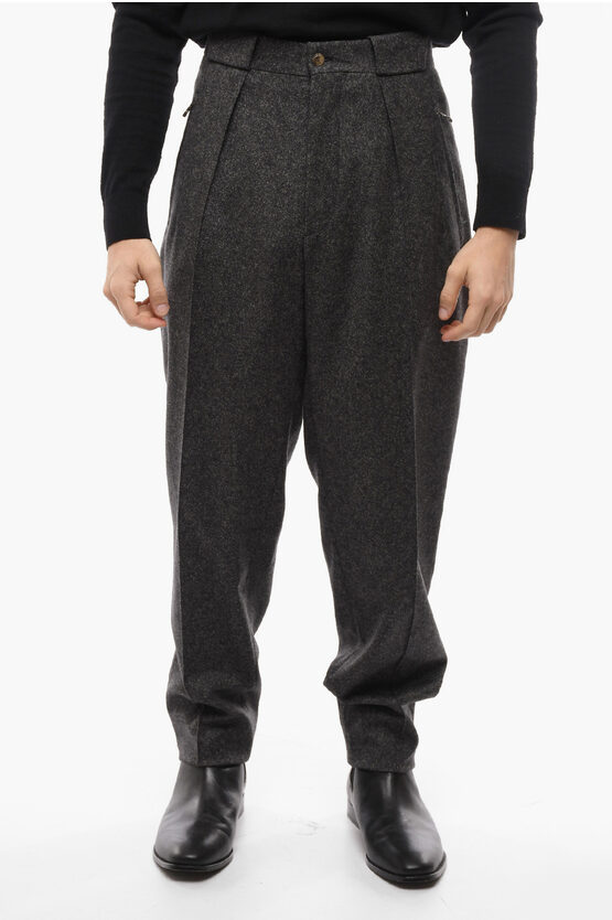 Armani Collezioni Giorgio Single-pleated Wool Pants With Zipped Pockets In Black