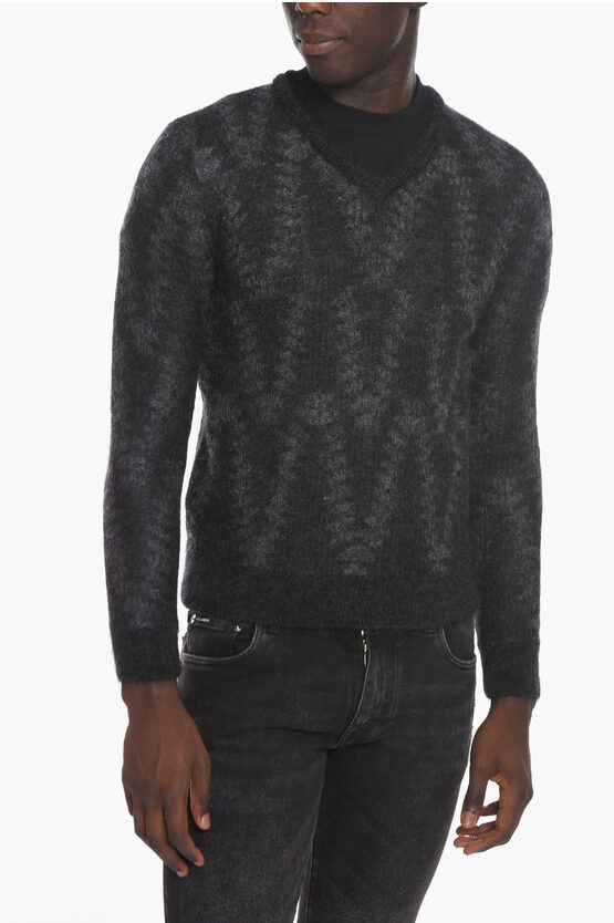 Armani Collezioni Giorgio V Neck Wool Blend Sweater In Gray