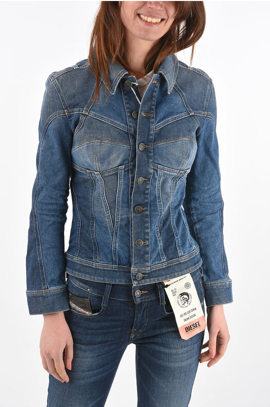 Diesel Giubbotto Cropped DE-JYBRA in Denim Effetto Vissuto donna