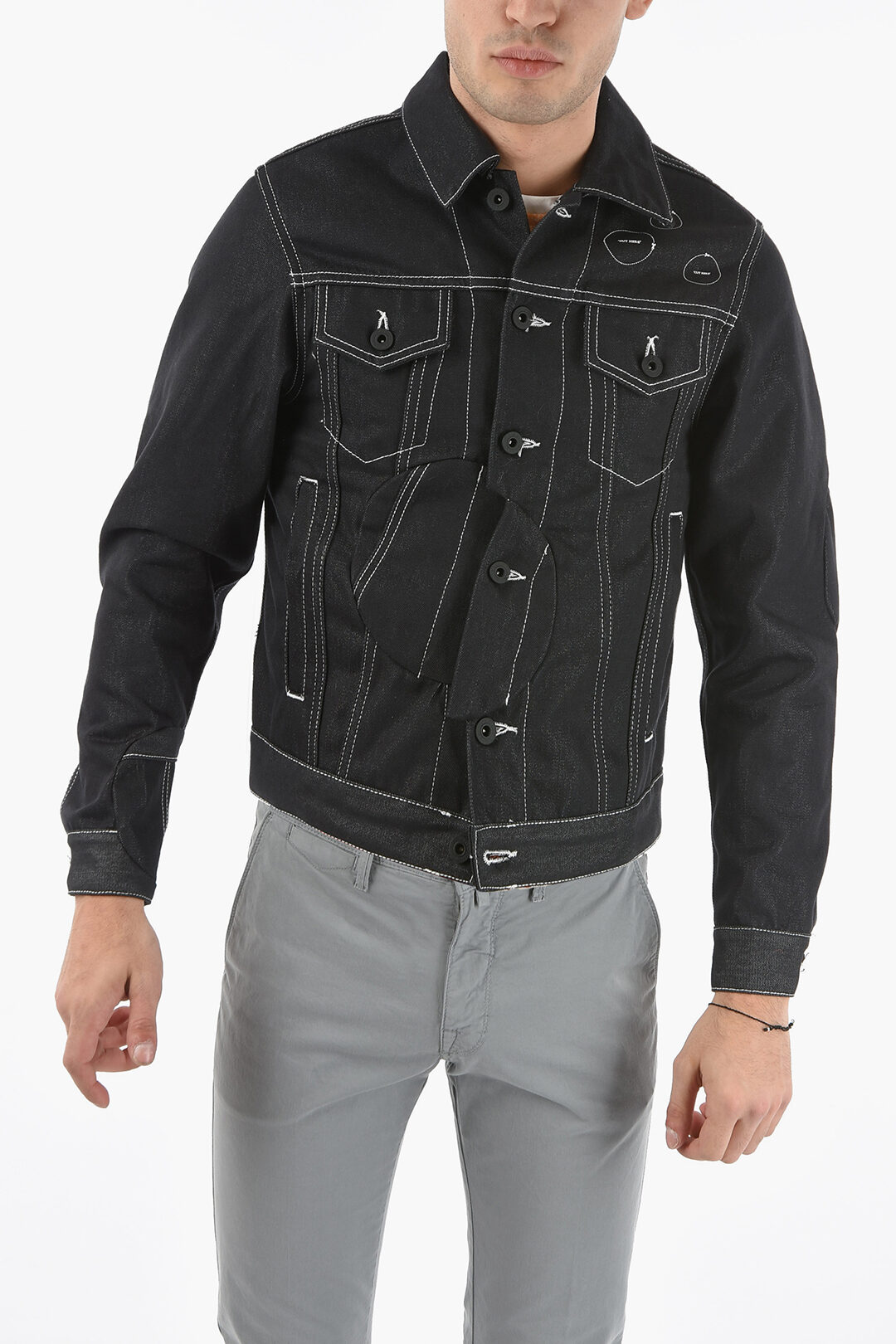 Off-White Giubbotto in Denim ARROW TWIST con Stampa uomo Glamood