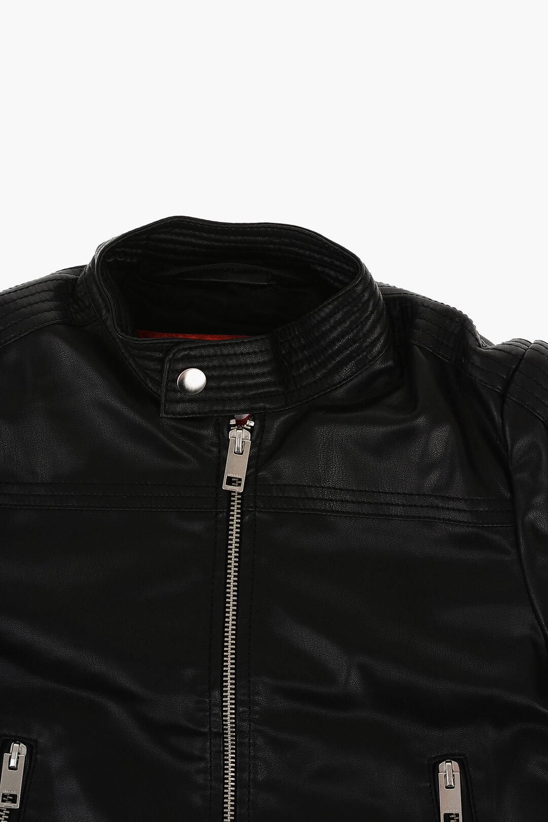 GUESS Giubbotto Blouson In Ecopelle Con Collo Coreano, Zip E Inserti In Neoprene, Nero
