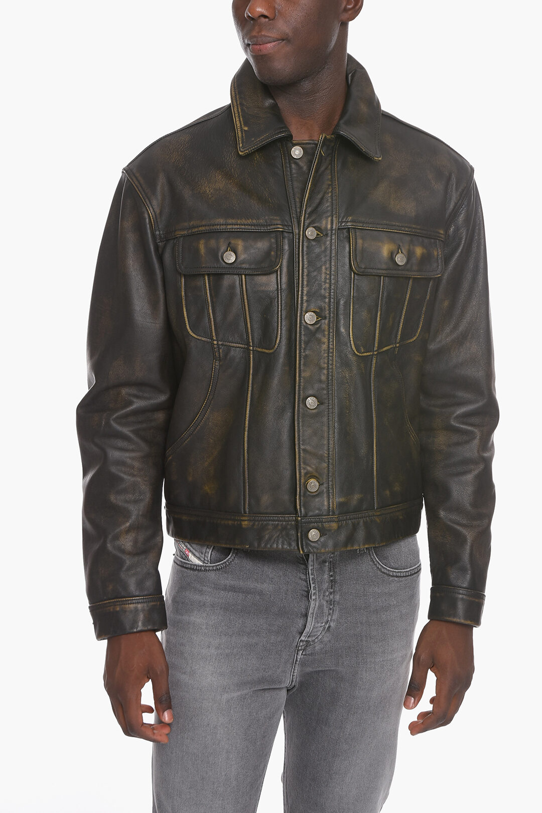 Diesel Giubbotto in Pelle L-MUDDY con Effetto Vintage uomo - Glamood Outlet