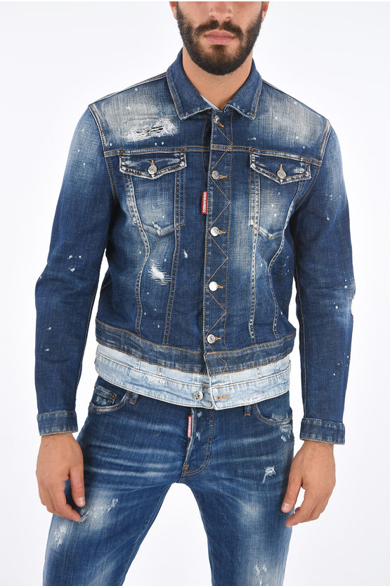 Dsquared2 Giubbotto MINI in Denim Distressed uomo - Glamood Outlet