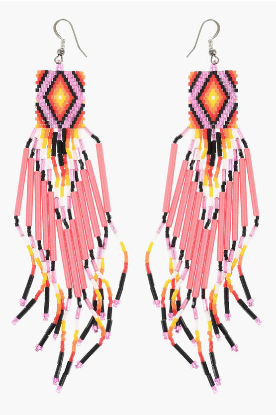 Jessie Western Glass Beads Navajp Hoop Earrings With Sterling Silver Hook